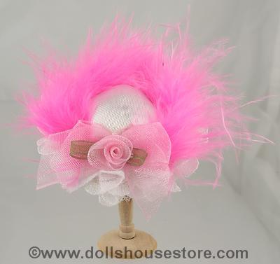 1:12 Scale Dolls Miniature Pink and White Feather, Organza Bow and Silk Rosebud. Individually