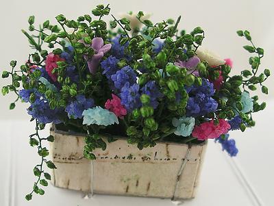 1:12 Scale Filled Garden Planter in Blues and