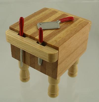 1:12 Scale Miniature Butchers Chopping Block and Knives