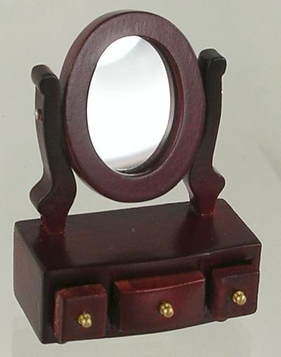 1:12 Scale Dolls House Miniature mahogany Coloured Dressing Table Swivel Mirror with Drawers