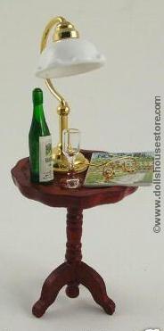 1:12 Scale Dolls House Miniature Wine Table with Lamp, Bottle of Wine, Wine