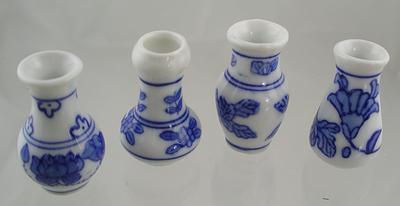 1:12 Scale Set 4 Blue & White Vases