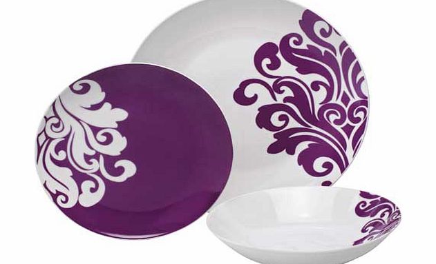 Unbranded 12 Piece Porcelain Damask Dinner Set - Purple