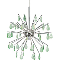 Unique low voltage halogen ceiling pendant light in a polished chrome finish with delicate green gla