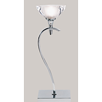 Contemporary and stylish halogen table lamp in a polished chrome finish with a clear and acid crysta