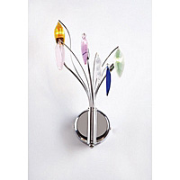 Modern and unique polished chrome wall fitting with an assortment of coloured and clear crystal drop