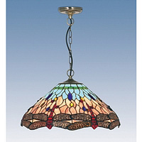 Antique weathered finish with a handmade tiffany glass shade with dragonfly motif. Height - 21cm Dia