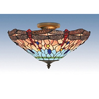 Antique weathered finish with a handmade tiffany glass shade with dragonfly motif. Height - 25cm Dia