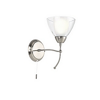 Brushed steel wall fixture with a double glass shade clear outer and opal inner. Height - 27cm Diame