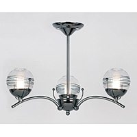 Contemporary black chrome ceiling light in-corporating clear glass shades with clear swirl decoratio