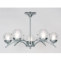 Contemporary polished chrome ceiling light in-corporating clear glass shades with clear swirl decora