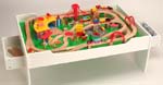 wooden train set and play table