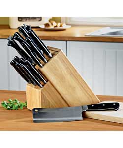 Includes: Chef. Carving. Bread. Cleaver. Utility. Paring. Small paring. 6pcs steak. Shears. Sharpene