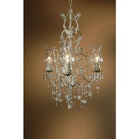 This stunning cream chandelier has star shaped droplets and hurricane shades. Height - 68cm Diameter