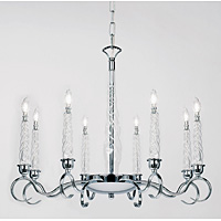 Traditional and unique hanging ceiling light in a polished chrome finish with glass candle holders w