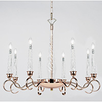 Traditional and unique hanging ceiling light in a gold plated finish with glass candle holders with 