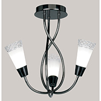 Contemporary and elegant halogen ceiling light in a black chrome finish with curved arms and delicat
