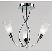 Contemporary and elegant halogen ceiling light in a polished chrome finish with curved arms and deli