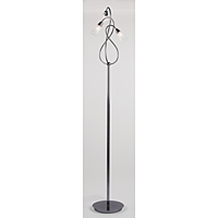 Contemporary and elegant halogen floor lamp in a black chrome finish with curved arms and delicate f