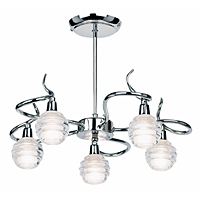 Contemporary and stylish halogen ceiling light in a polished chrome finish with acid sphere glass sh