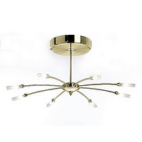 Satin brass fitting with tubular acid glass shades. Particularly suitable for low ceilings. Height -