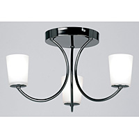 Contemporary and elegant halogen ceiling light in a black chrome finish with opal glass shades. Suit