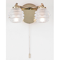 Contemporary and stylish halogen ceiling light in a brass plated finish with clear outer glass shade
