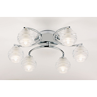 Contemporary and stylish halogen ceiling light in a polished chrome finish with curved arms and clea