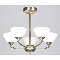 Contemporary and stylish ceiling light in an antique brass finish with opal glass shades. Height - 3