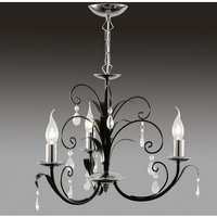 Elegant hanging ceiling fitting in striking black finish complemented with pear drop crystals. Heigh
