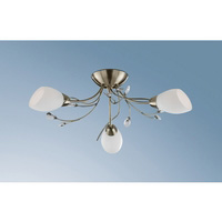 Stylish antique brass finish fitting with delicate cut glass decoration and cone shaped opal glass s