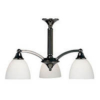 Elegant black chrome fixture with polished contrasting components and opal glass shades. This fittin