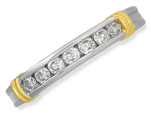 `Seven diamonds (1/4ct total diamond weight) are channel set in 18ct white gold, with 18ct yellow de