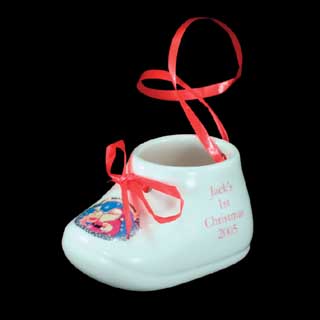 This Christmas Bootie  makes a great gift idea for the tree for a childs 1st christmas  or any