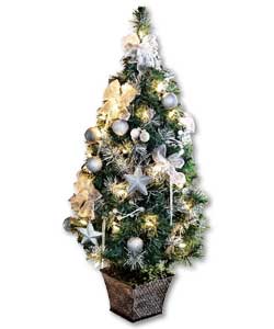 2.5ft Silver and White Pre-Decorated and Pre-Lit Christmas T