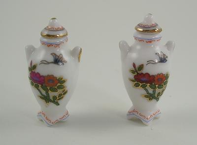 2 Beautiful Miniature Porcelain Lidded Urns
