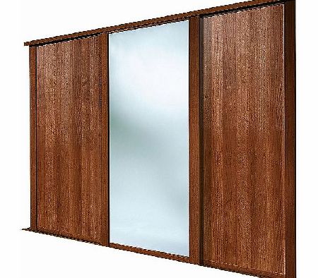2 shaker style, walnut panel doors and 1 walnut framed mirror, sliding wardrobe door. Ready assembled to fit onto matching trackset supplied. Features: Easy to Install; Steel Framework; 10 Year Manufacturers Guarantee on Running Gear; Lightweight and