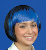 Unbranded 2-tone bob wig, black with blue fringe