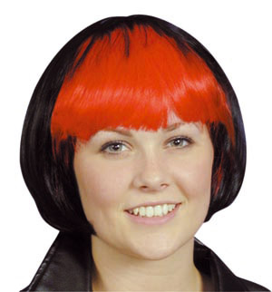 Unbranded 2-tone bob wig, black with red fringe