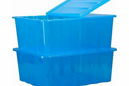 Unbranded 2 x 48 Litre Blue Plastic Storage Boxes