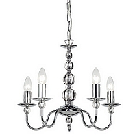 Polished chrome fixture with clear spheres. This fitting is also suitable for low ceilings as it can