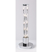 Polished chrome table lamp with inter-changing chrome arms within a clear glass enclosure. Height - 
