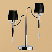 Stylish polished chrome and black chrome table lamp with crystal sconces black stringed shades and d