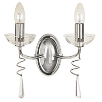 Attractive spiral styled wall light fitting in a polished chrome finish complete with cut glass scon