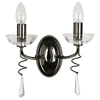 Attractive spiral styled wall light fitting in a black chrome finish complete with cut glass sconces