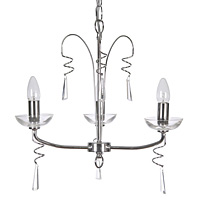 Attractive spiral styled ceiling hanging fitting in a polished chrome finish complete with cut glass