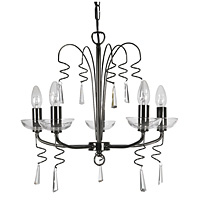 Attractive spiral styled ceiling hanging fitting in a black chrome finish complete with cut glass sc