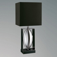Unique and stylish table lamp in a black and polished chrome finish complete with matching black fab