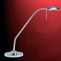 Halogen desk lamp in polished chrome with flexible head. Height - 38cm Diameter - 27cmBulb type - 24