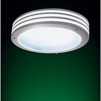 Modern flush fitting with glass diffuser and satin chrome tiers. Height - 8cm Diameter - 34cmBulb ty